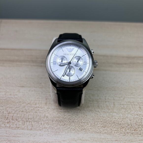 Emporio Armani Men's Watch Wristwatch Chronograph Leather Strap AR5895 - Picture 1 of 8